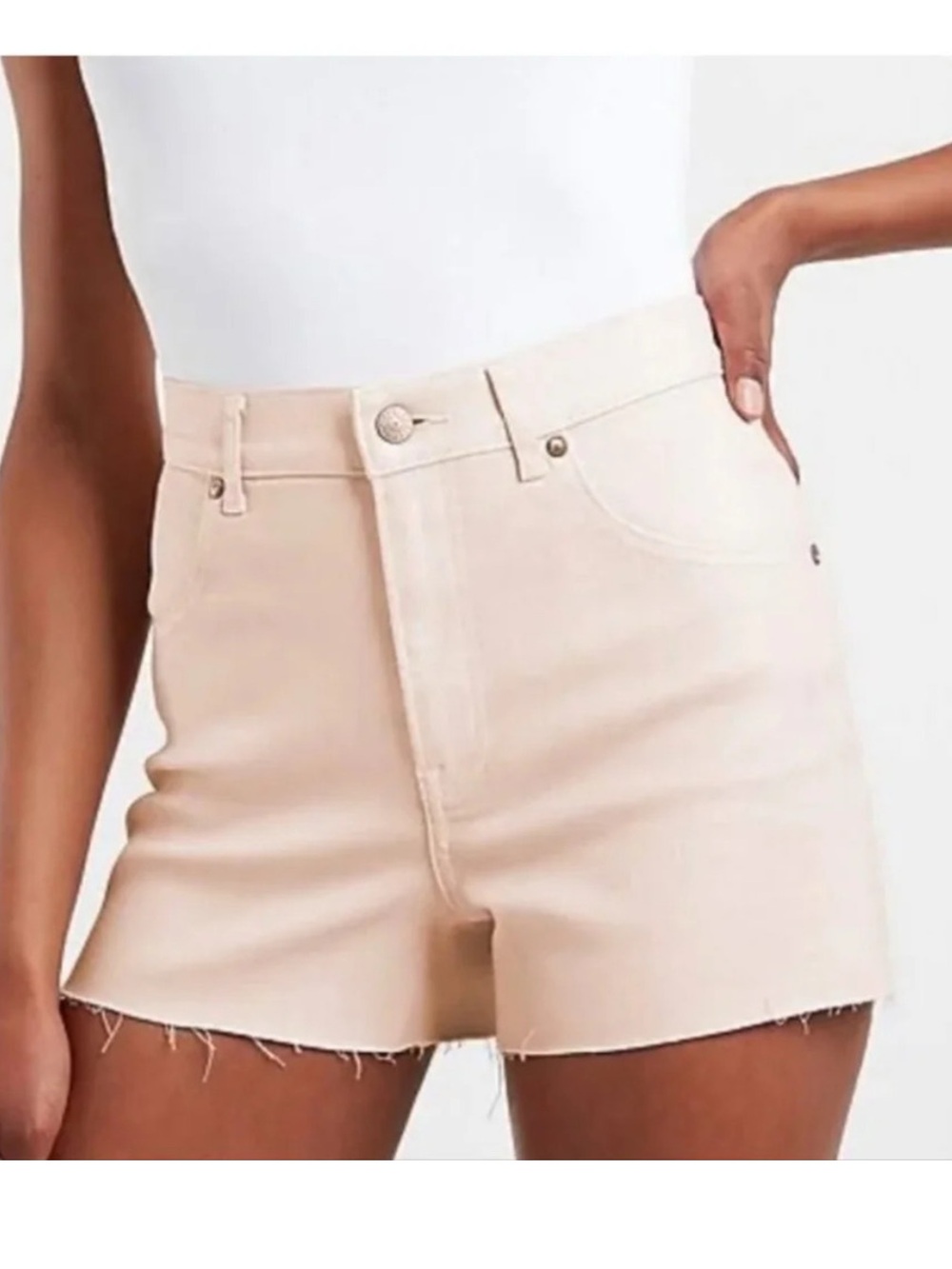 Express Mom High-Rise Raw-Hem Women's Shorts in Light Pink